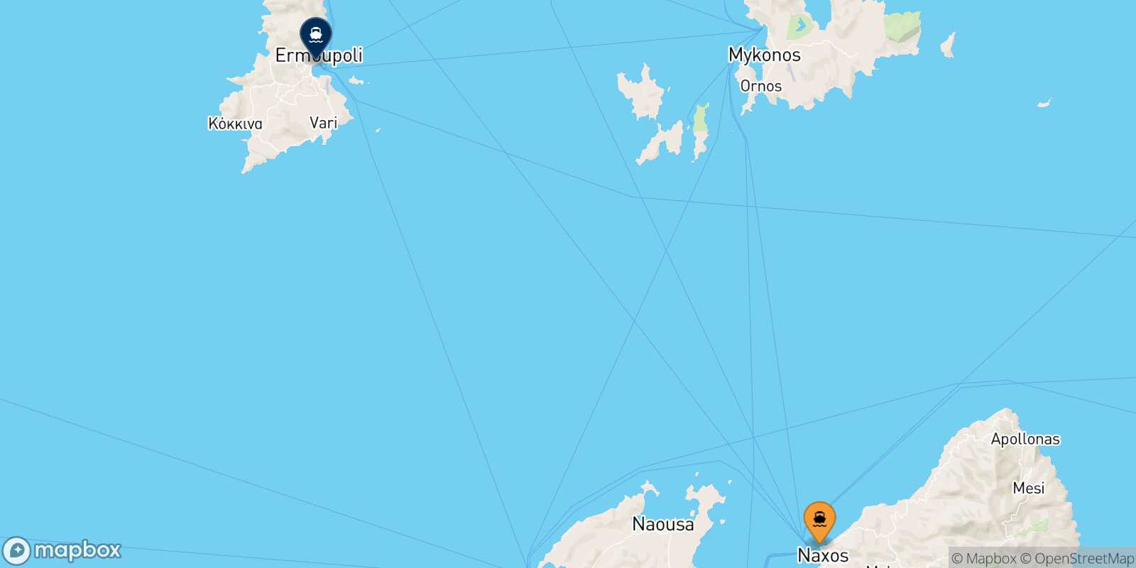 Carte des traverséesNaxos Syros