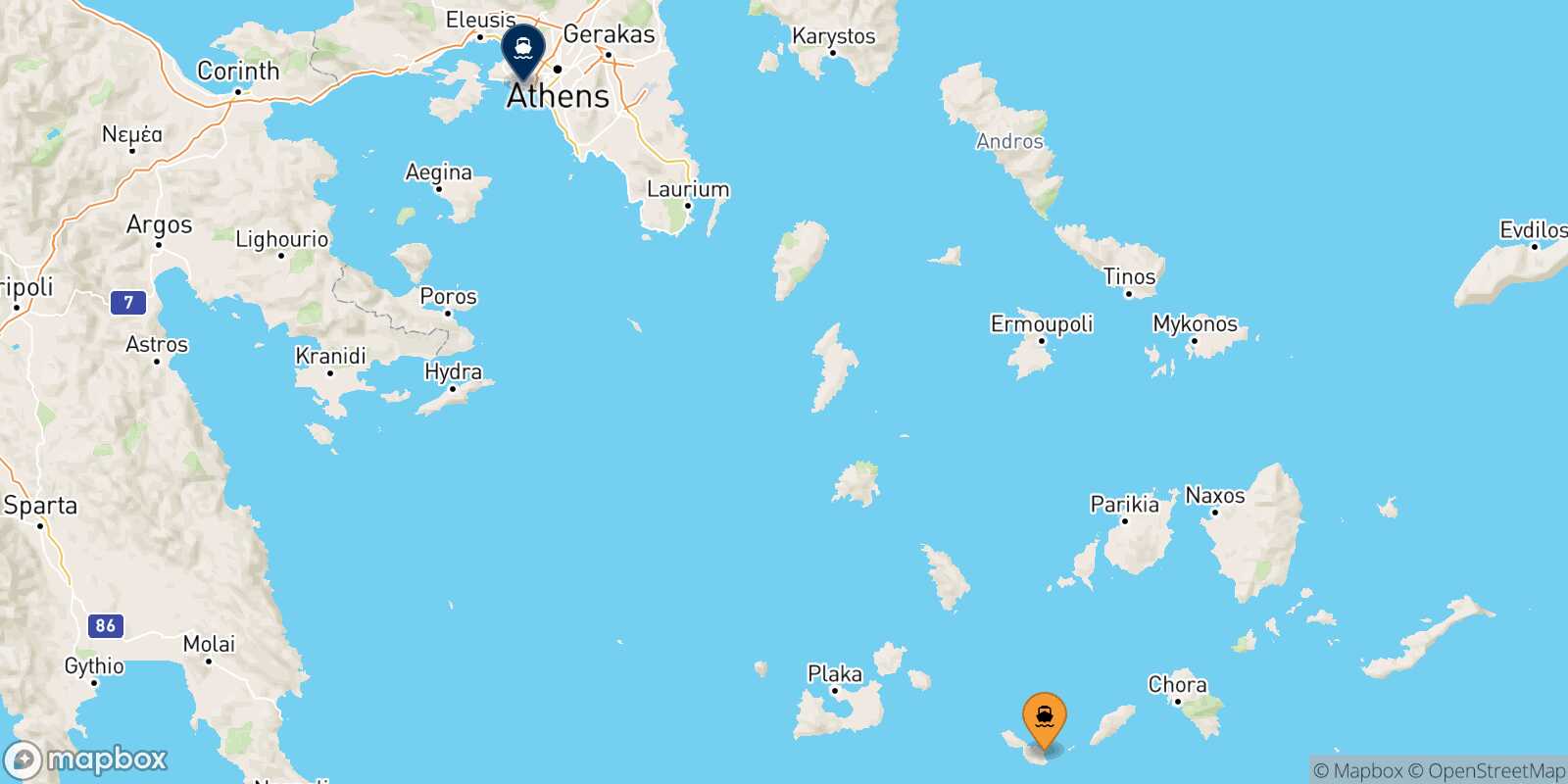 Carte des traverséesFolegandros Le Piree