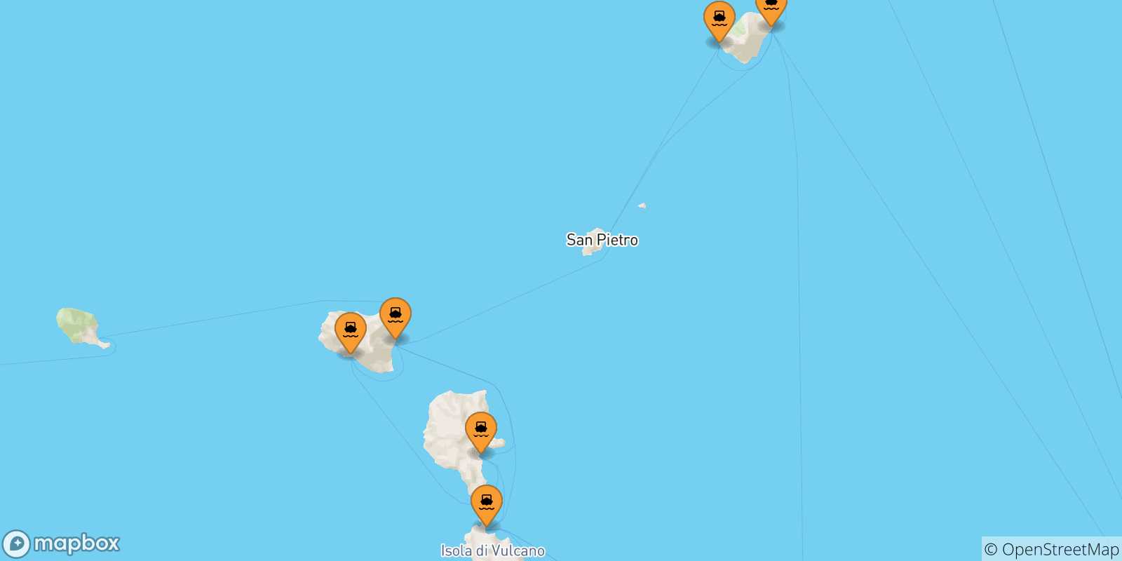 Carte des traversées possibles entre les Îles Éoliennes et Panarea