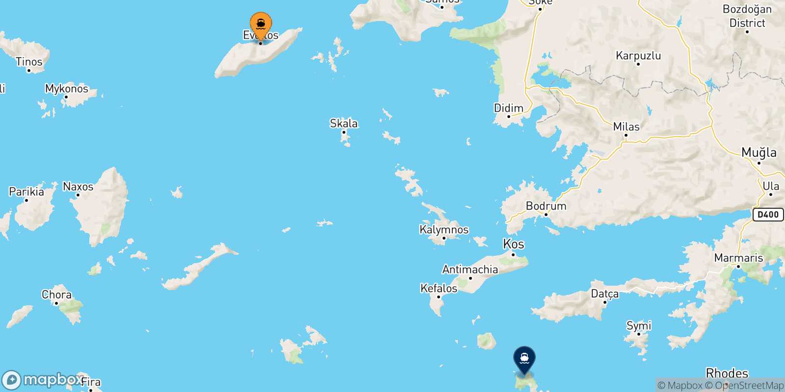 Carte des traverséesAgios Kirikos (Ikaria) Tilos