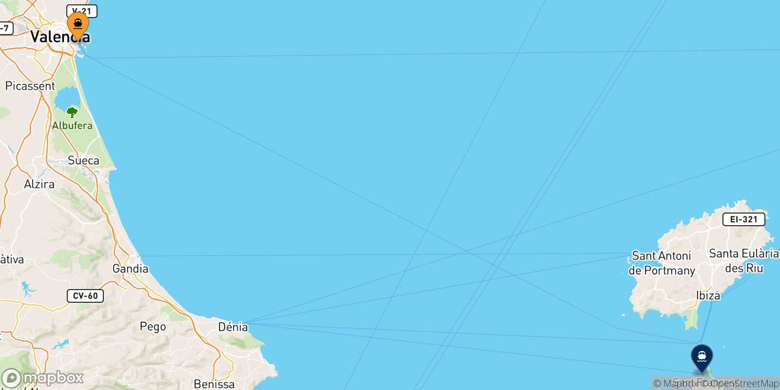 Carte des traverséesValence Formentera