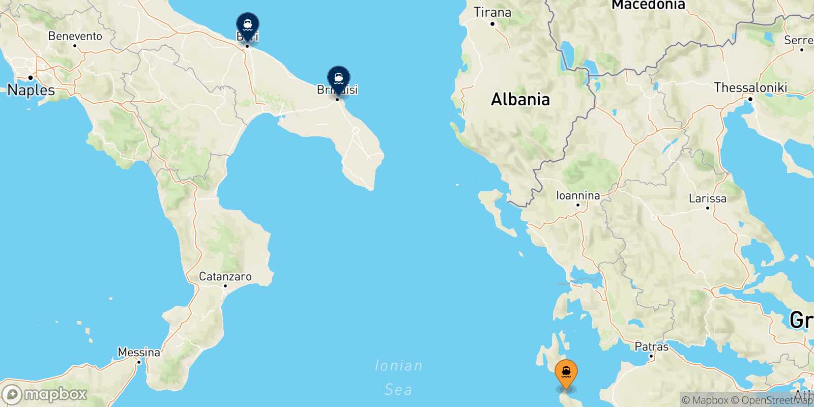 Carte des destinations de Zakynthos