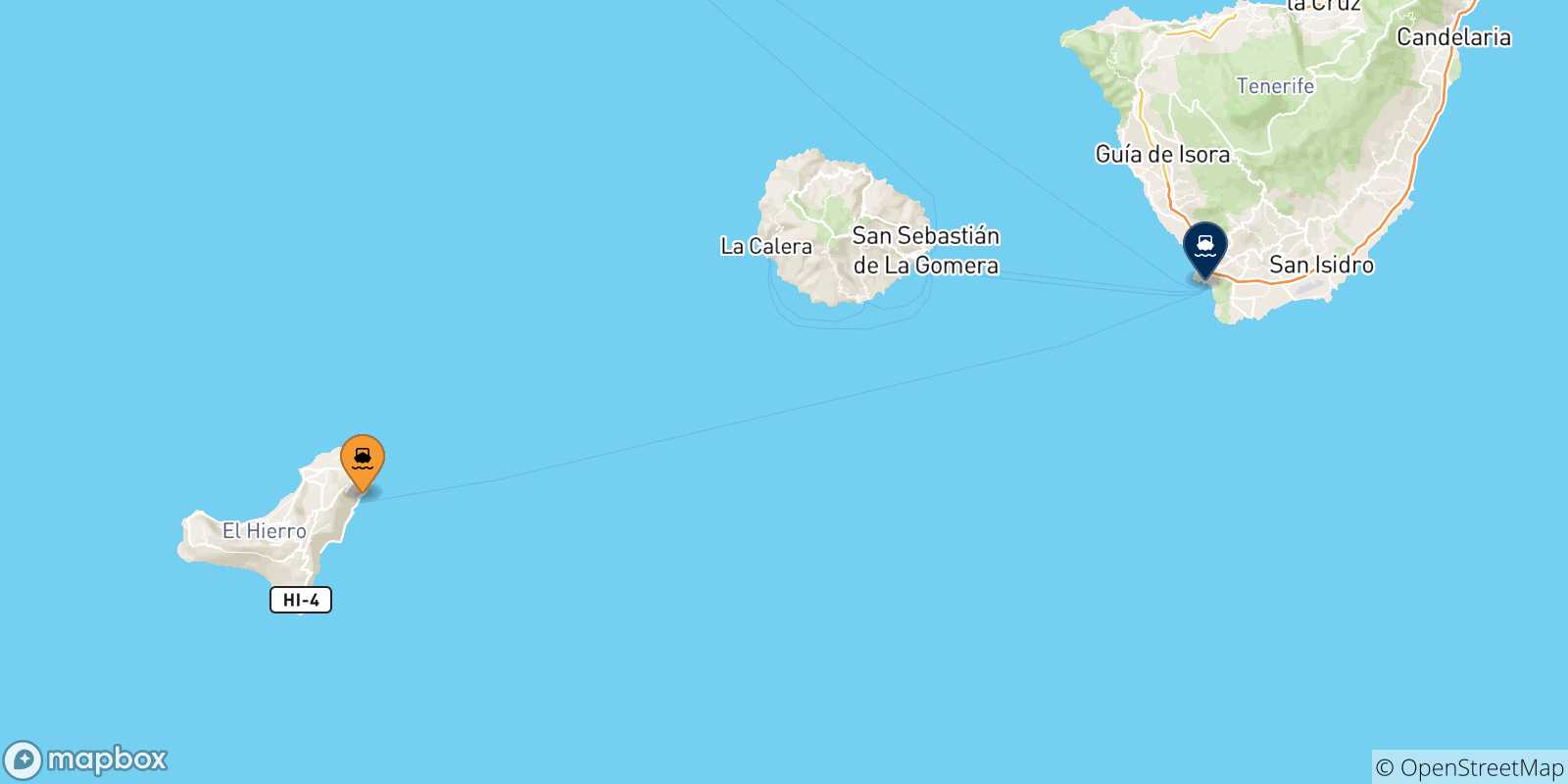 Carte des traversées possibles entre Valverde (El Hierro) et les Îles Canaries
