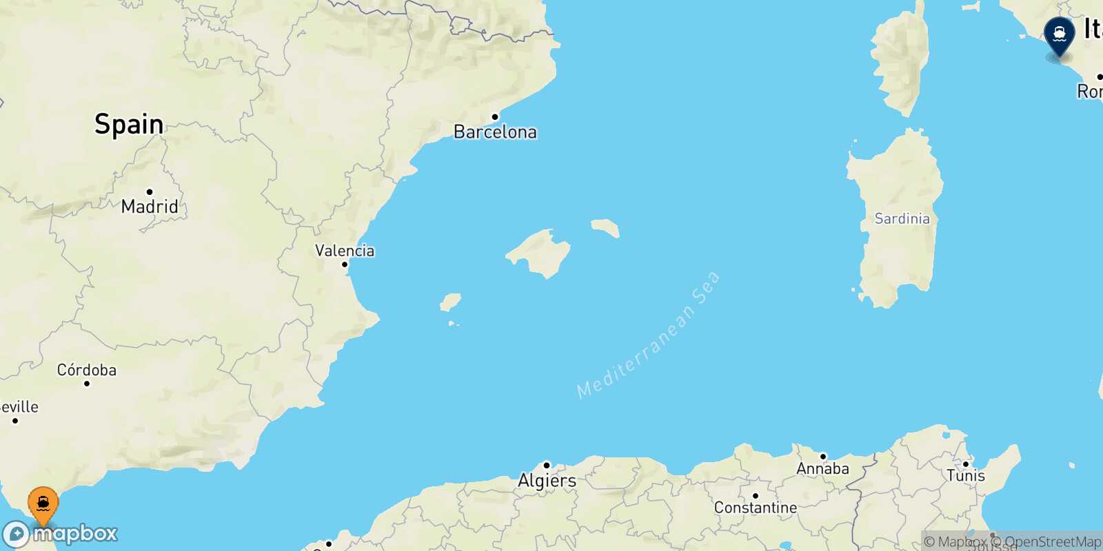 Carte des traverséesTanger Med Civitavecchia
