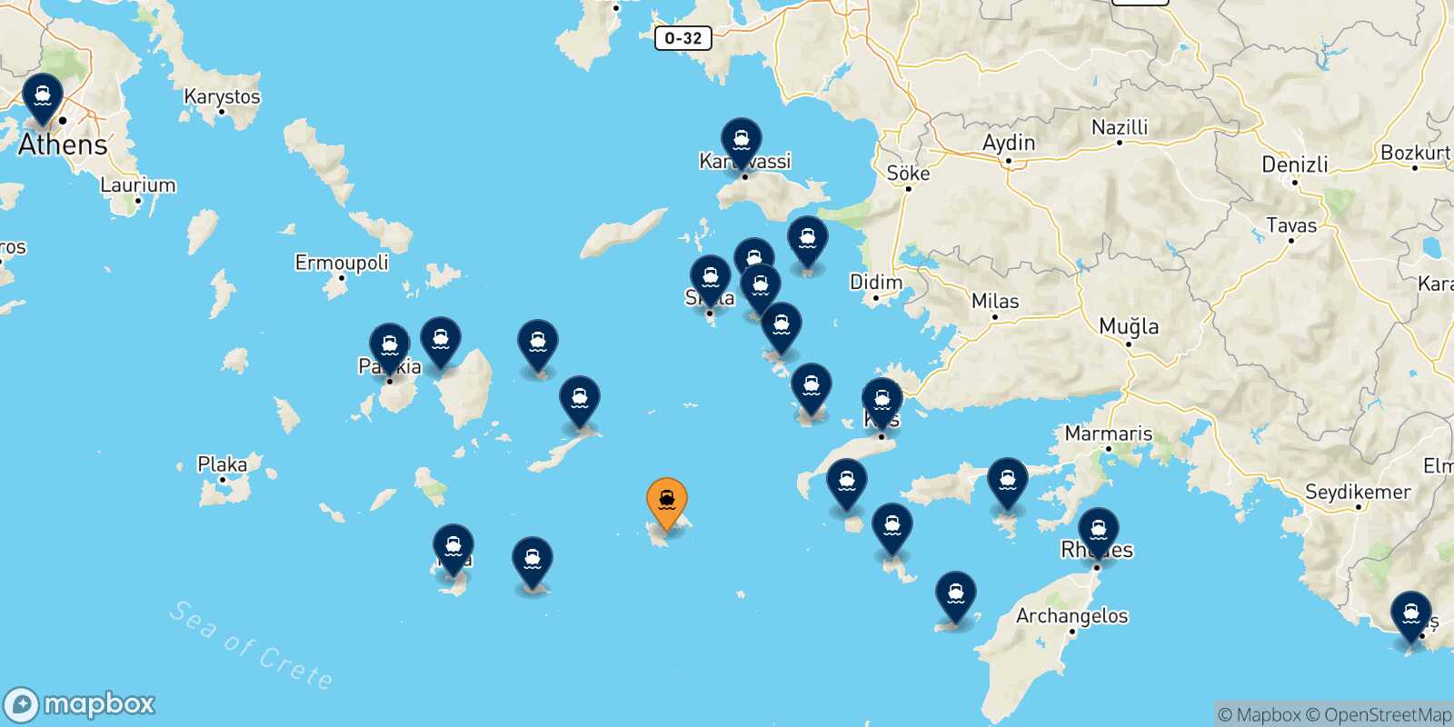 Carte des destinations de Astypalea