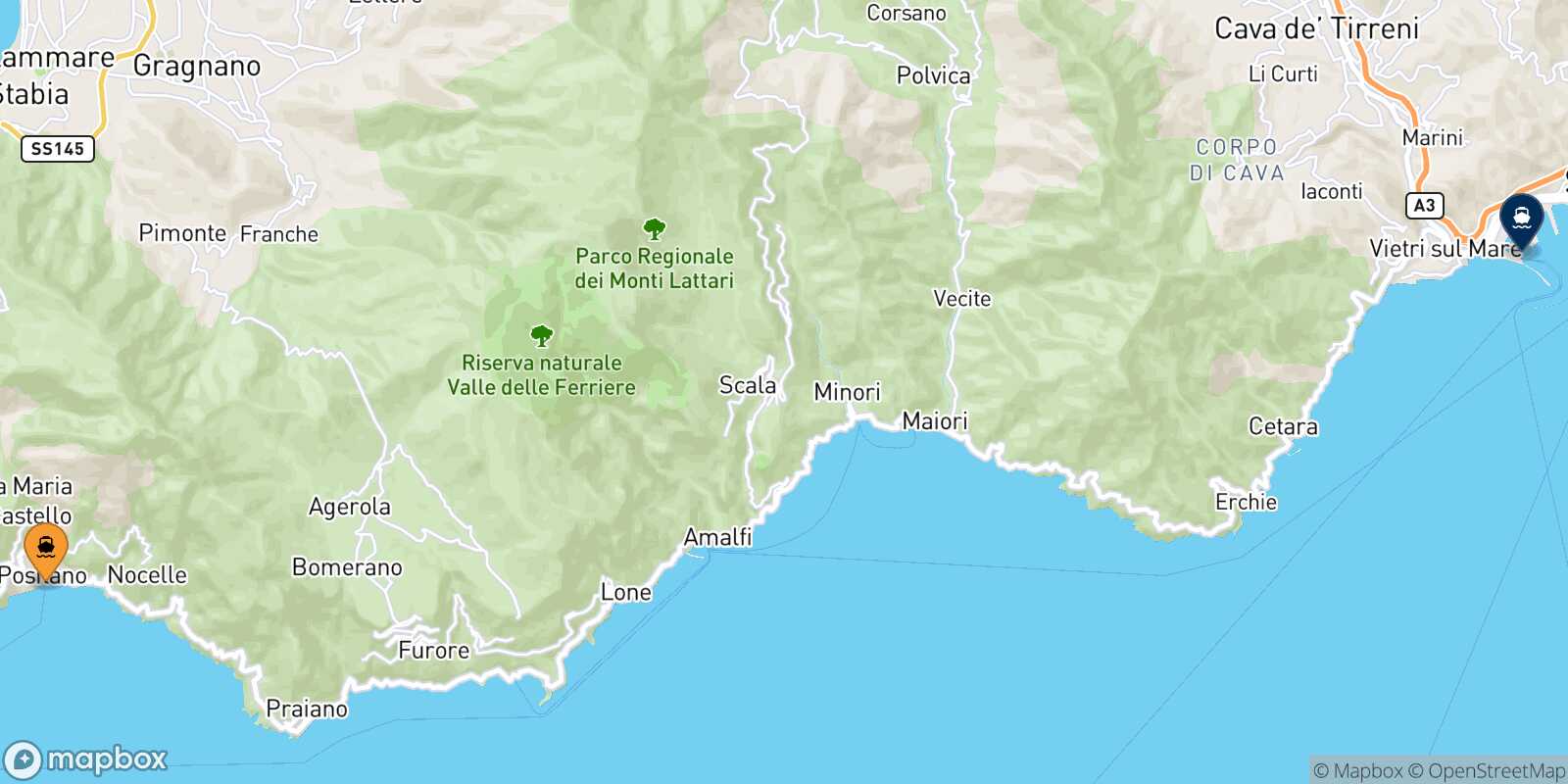 Carte des traverséesPositano Salerne
