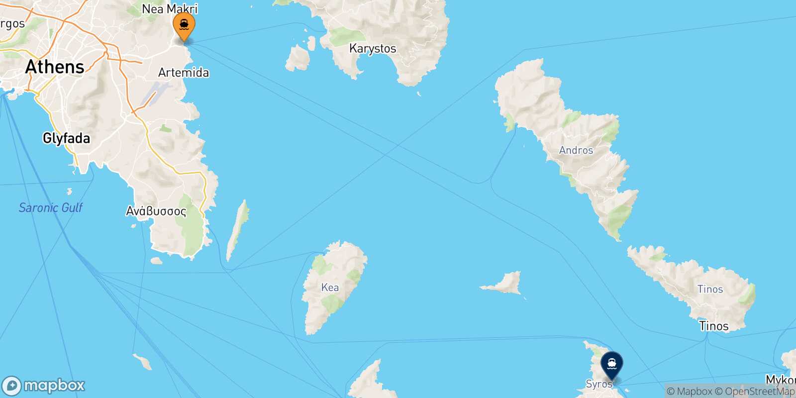 Carte des traverséesRafina Syros