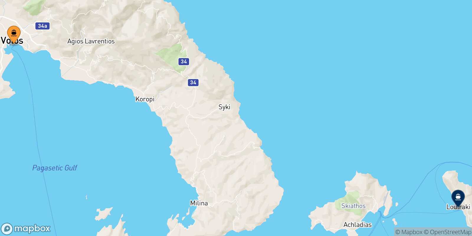 Carte des traverséesVolos Agnontas (Skopelos)