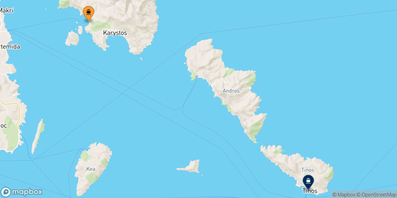 Carte des traverséesKarystos Tinos