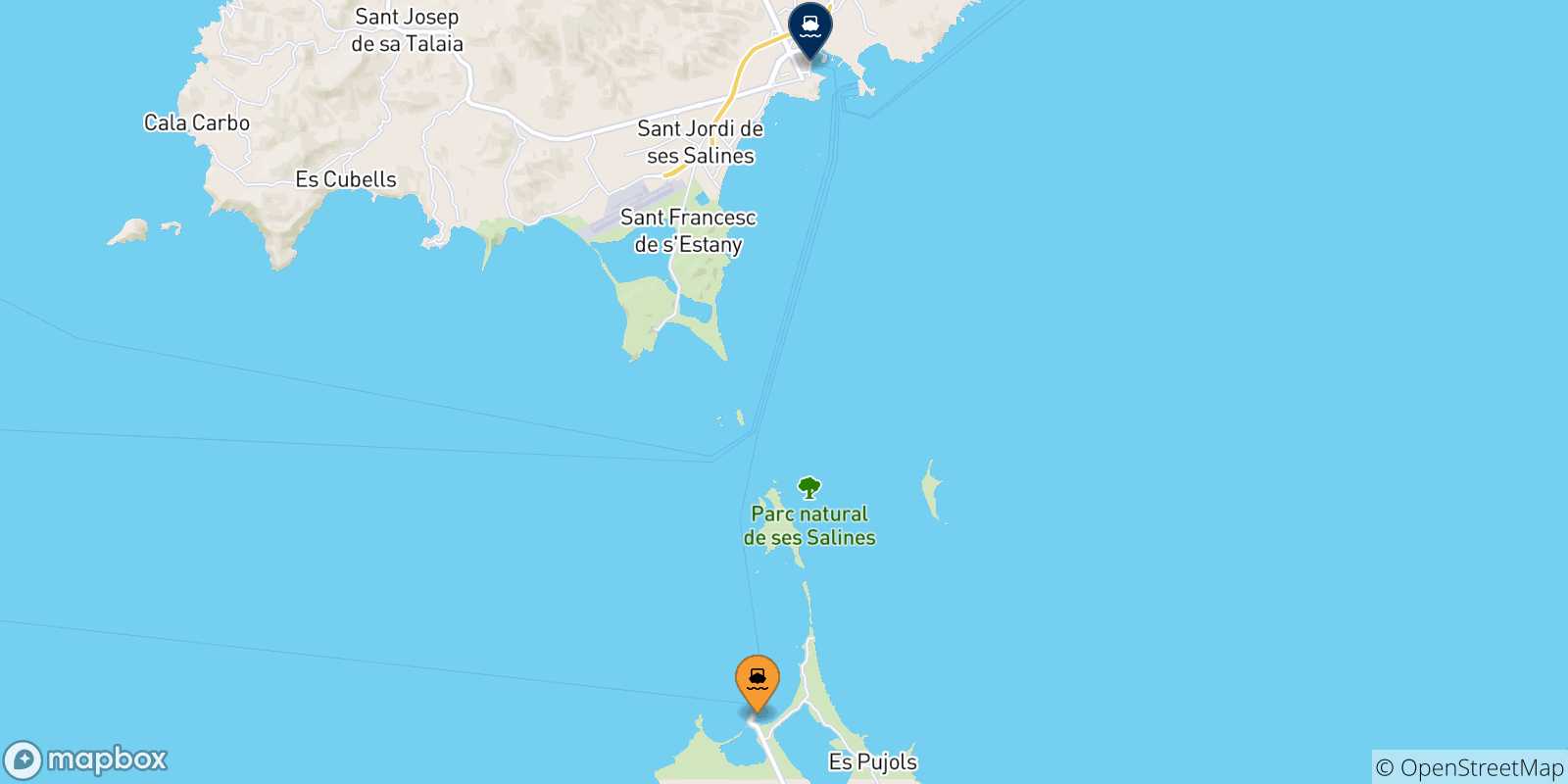 Carte des traversées possibles entre Formentera et les Îles Baléares