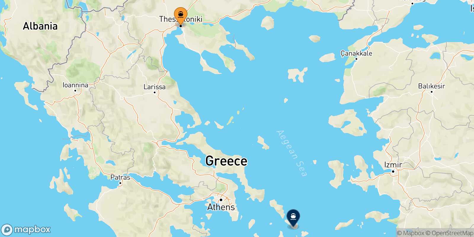 Carte des traverséesThessalonique Tinos
