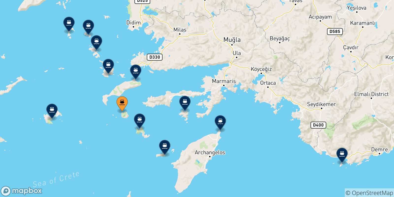 Carte des traversées possibles entre Nisyros et Îles Du Dodécanèse