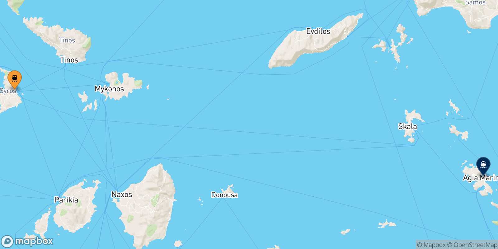 Carte des traverséesSyros Leros
