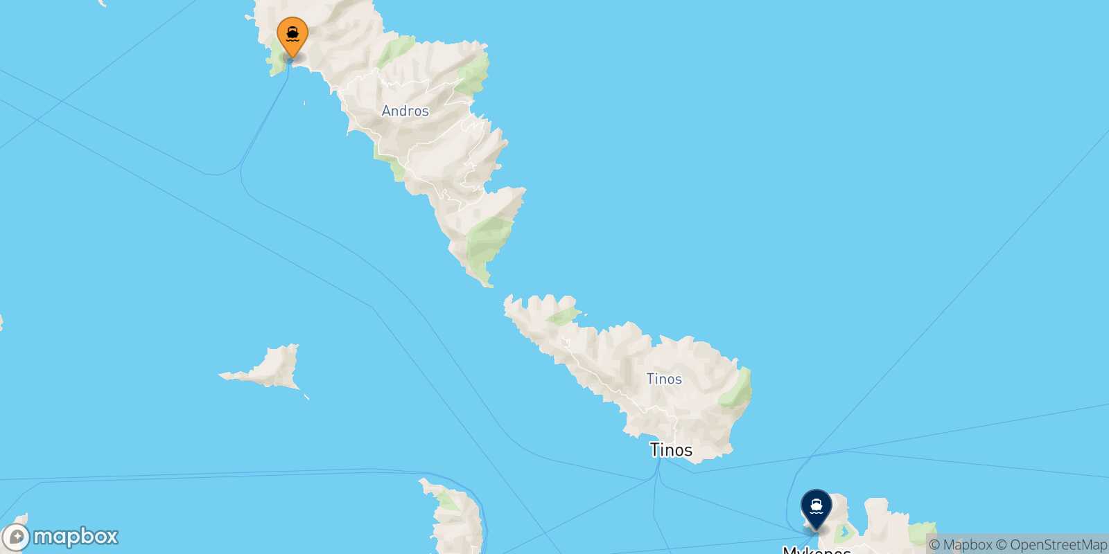 Carte des traverséesAndros Mykonos