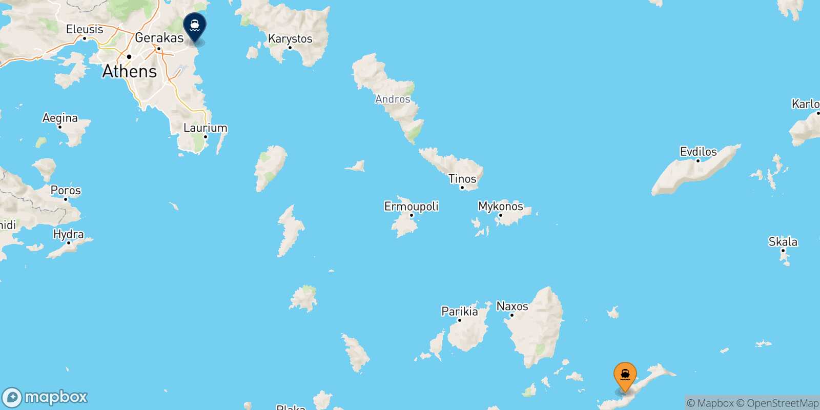 Carte des traverséesKatapola (Amorgos) Rafina