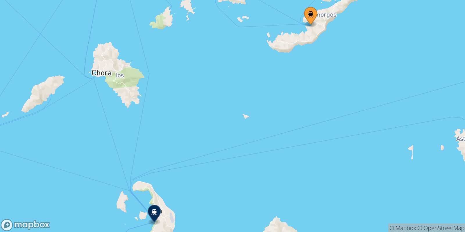 Carte des traverséesKatapola (Amorgos) Thera (Santorin)