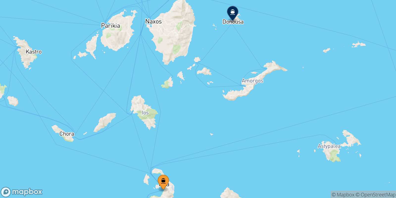 Carte des traverséesThera (Santorin) Donoussa