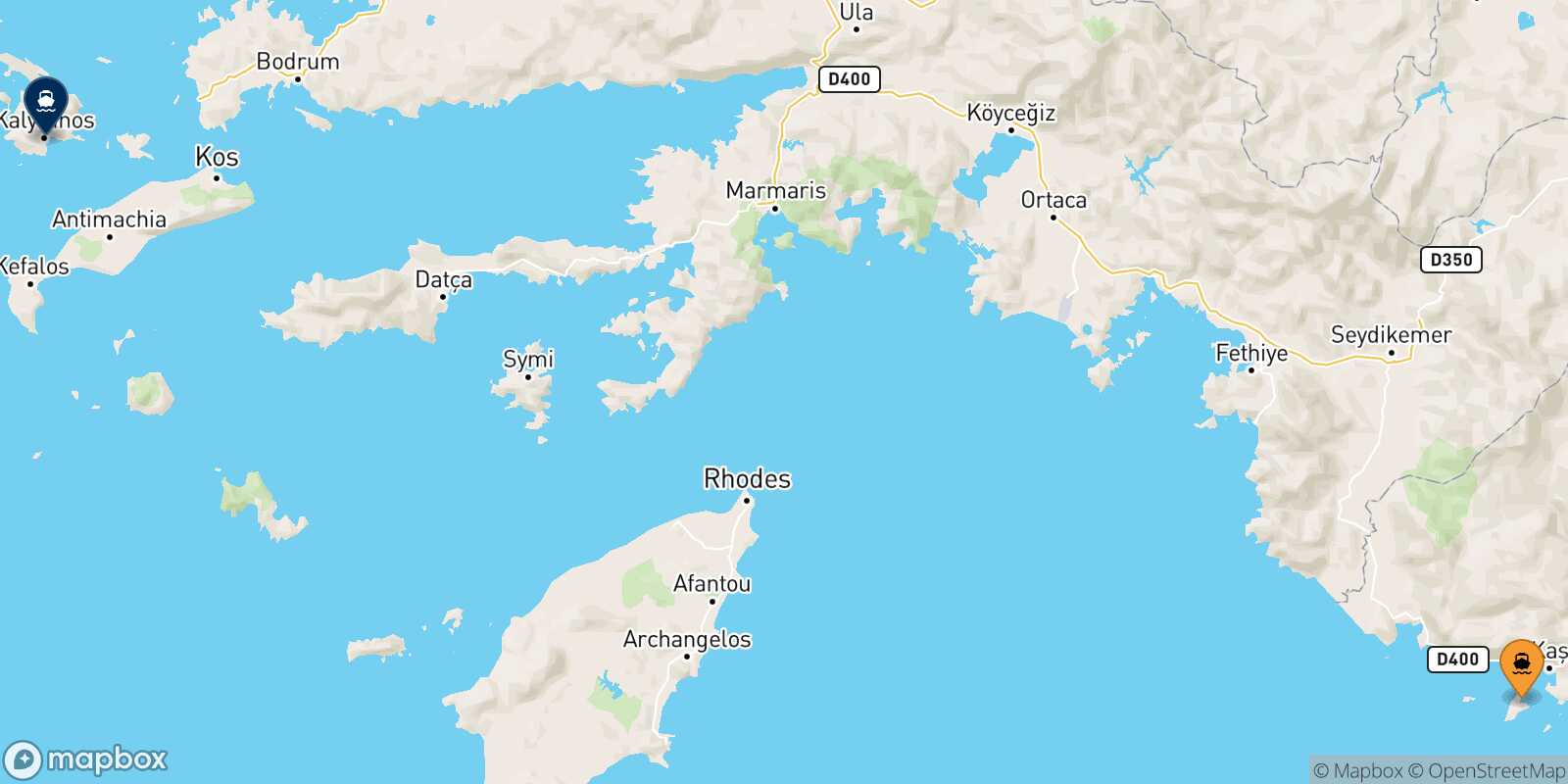 Carte des traverséesKastellórizo Kalymnos