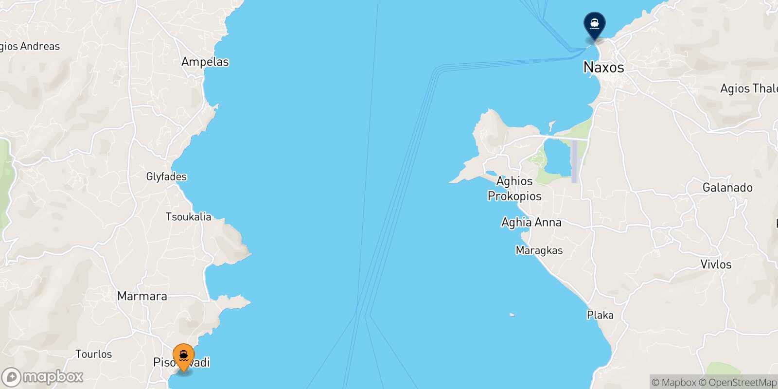 Carte des destinations de Piso Livadi (Paros)