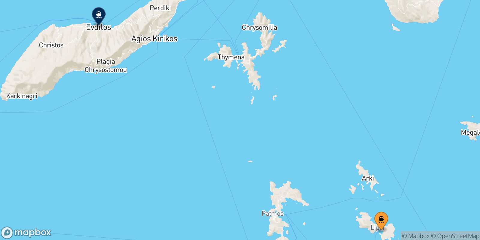 Carte des traverséesLipsi Evdilos (Ikaria)