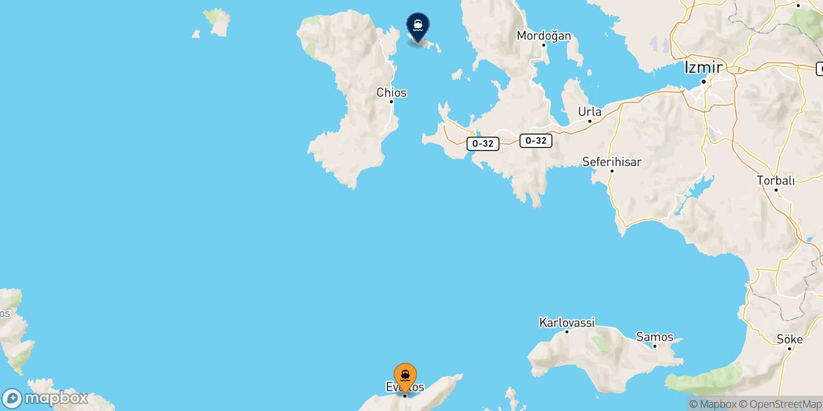 Carte des traverséesAgios Kirikos (Ikaria) Inousses