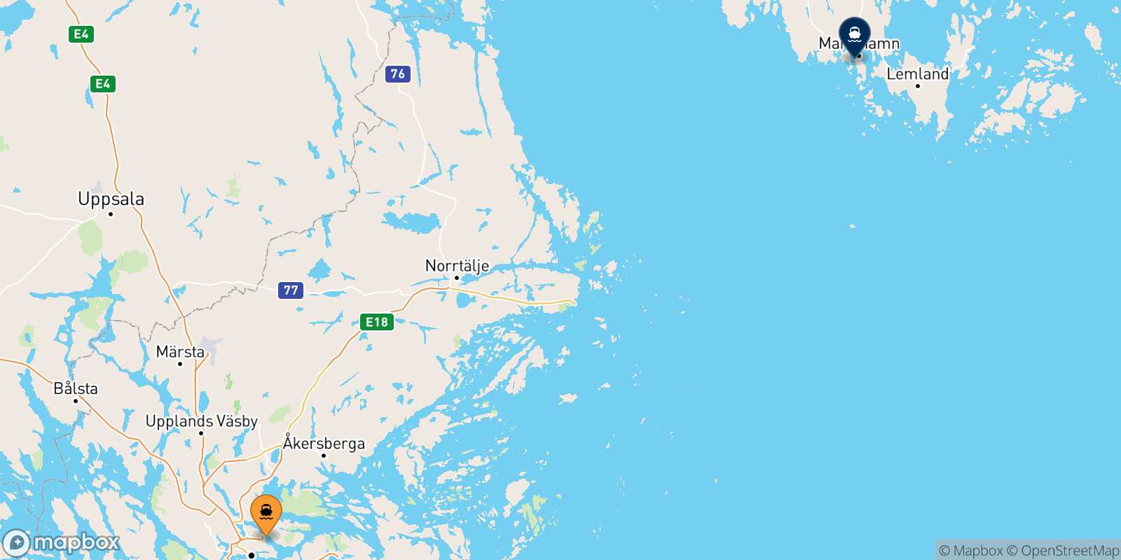 Carte des traverséesStockholm Mariehamn