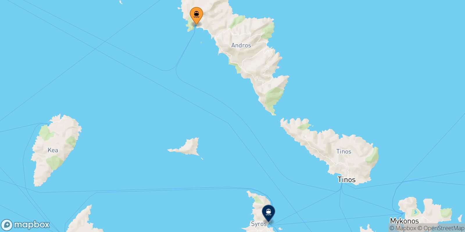 Carte des traverséesAndros Syros