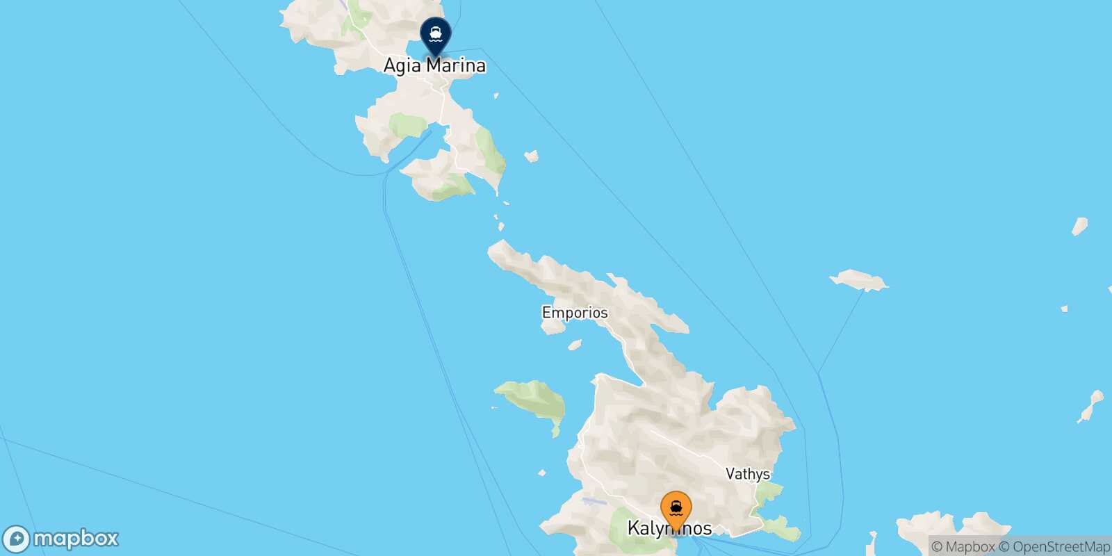 Carte des traverséesKalymnos Agia Marina (Leros)