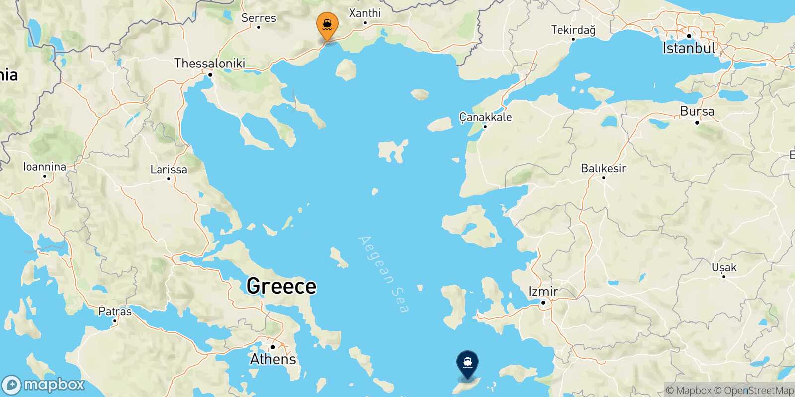 Carte des traverséesKavala Agios Kirikos (Ikaria)
