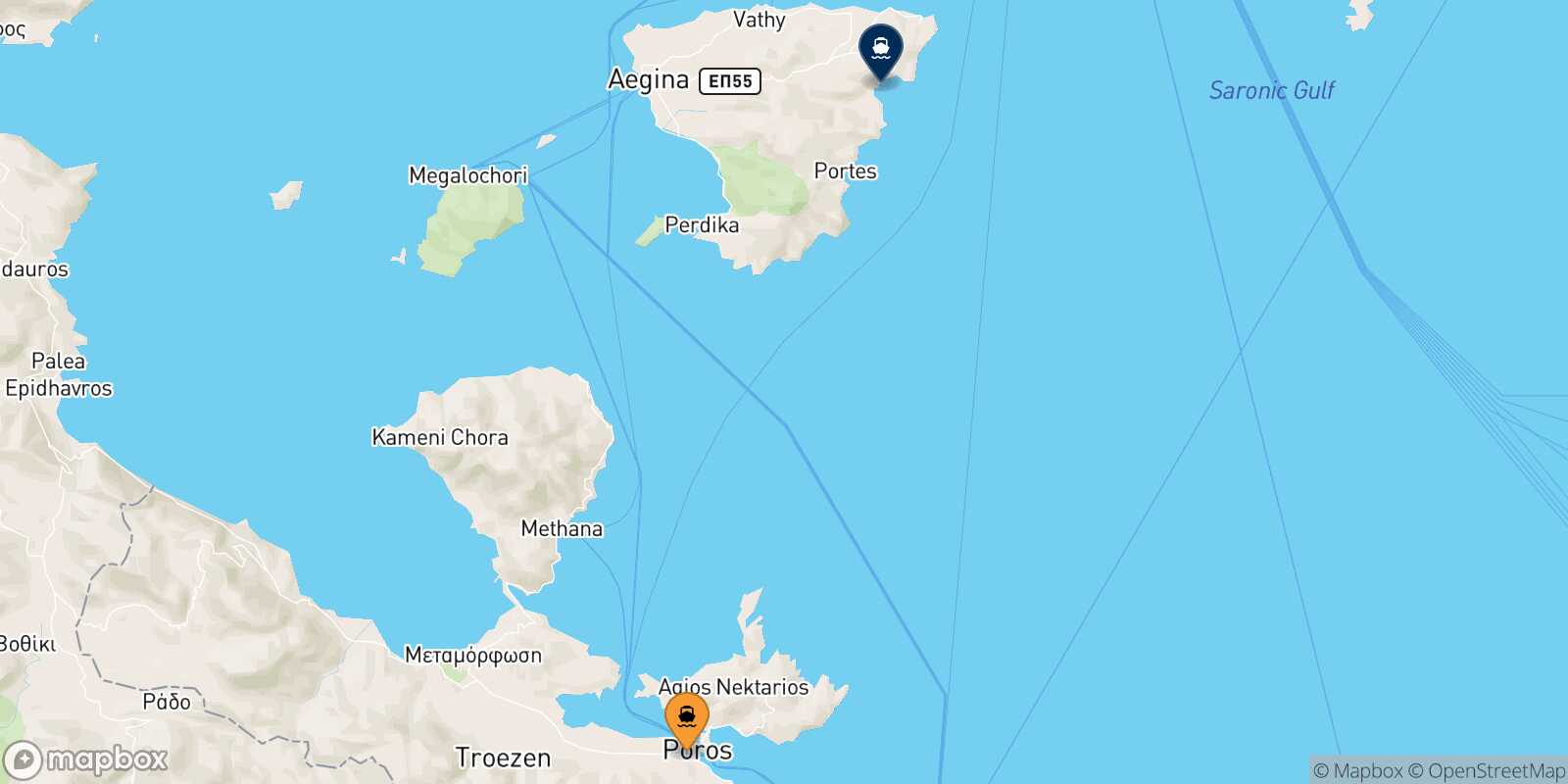 Carte des traverséesHydra Agia Marina (Égine)