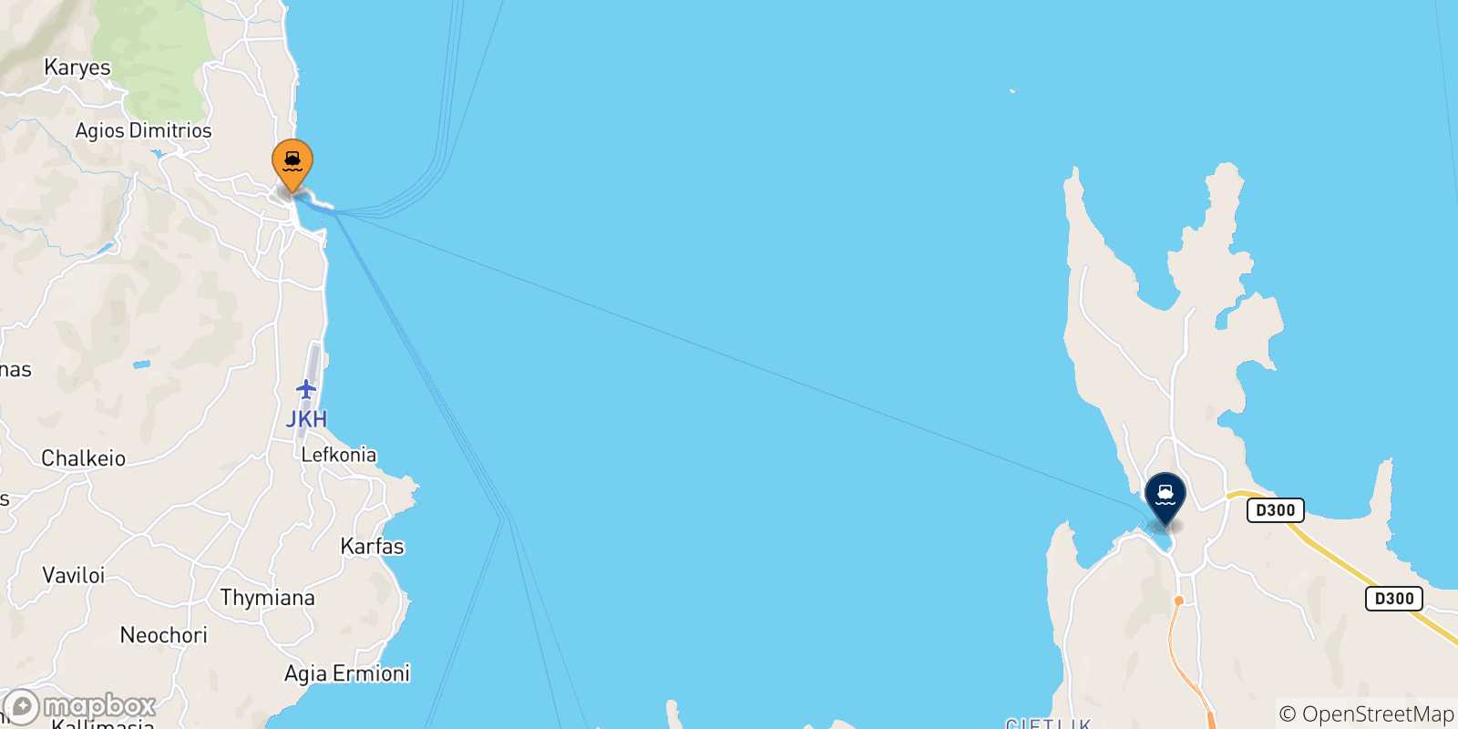 Carte des traversées possibles entre les Îles Égéennes et Cesme