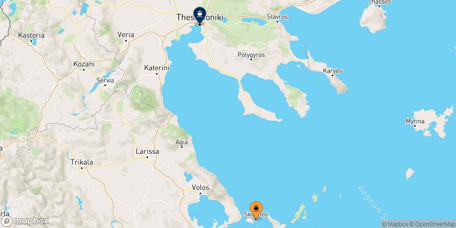 Carte des traverséesSkiathos Thessalonique