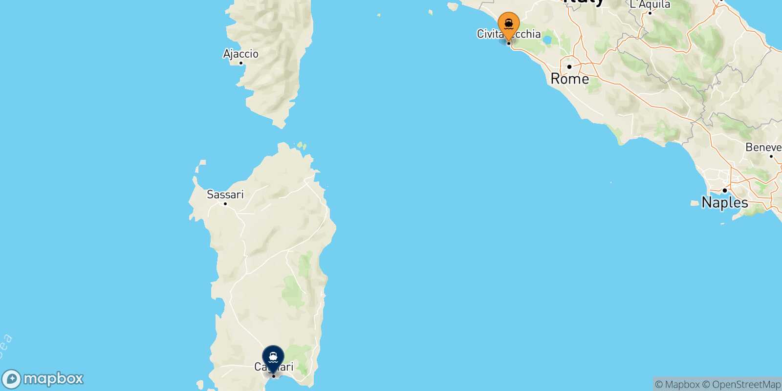 Carte des traverséesCivitavecchia Cagliari