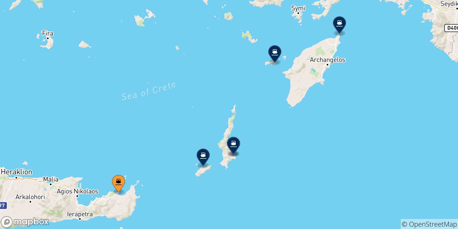 Carte des traversées possibles entre Sitia et Îles Du Dodécanèse