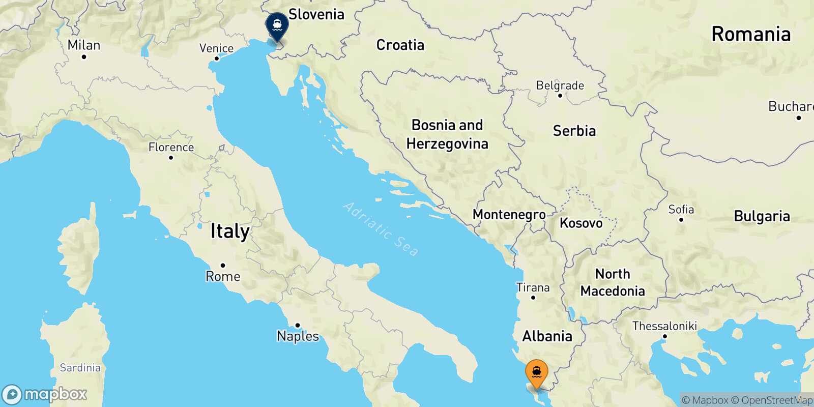 Carte des traverséesCorfou Trieste