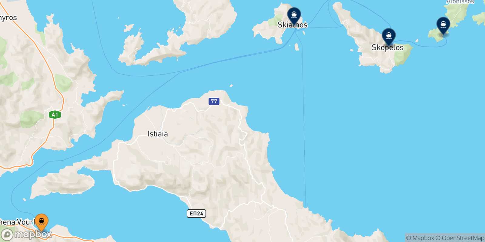Carte des destinations de Agios Konstantinos