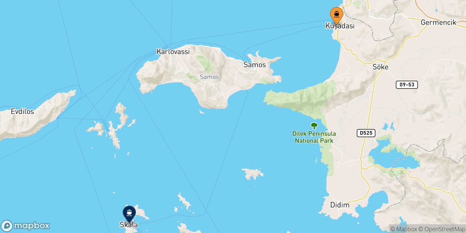 Carte des traverséesKusadasi Patmos