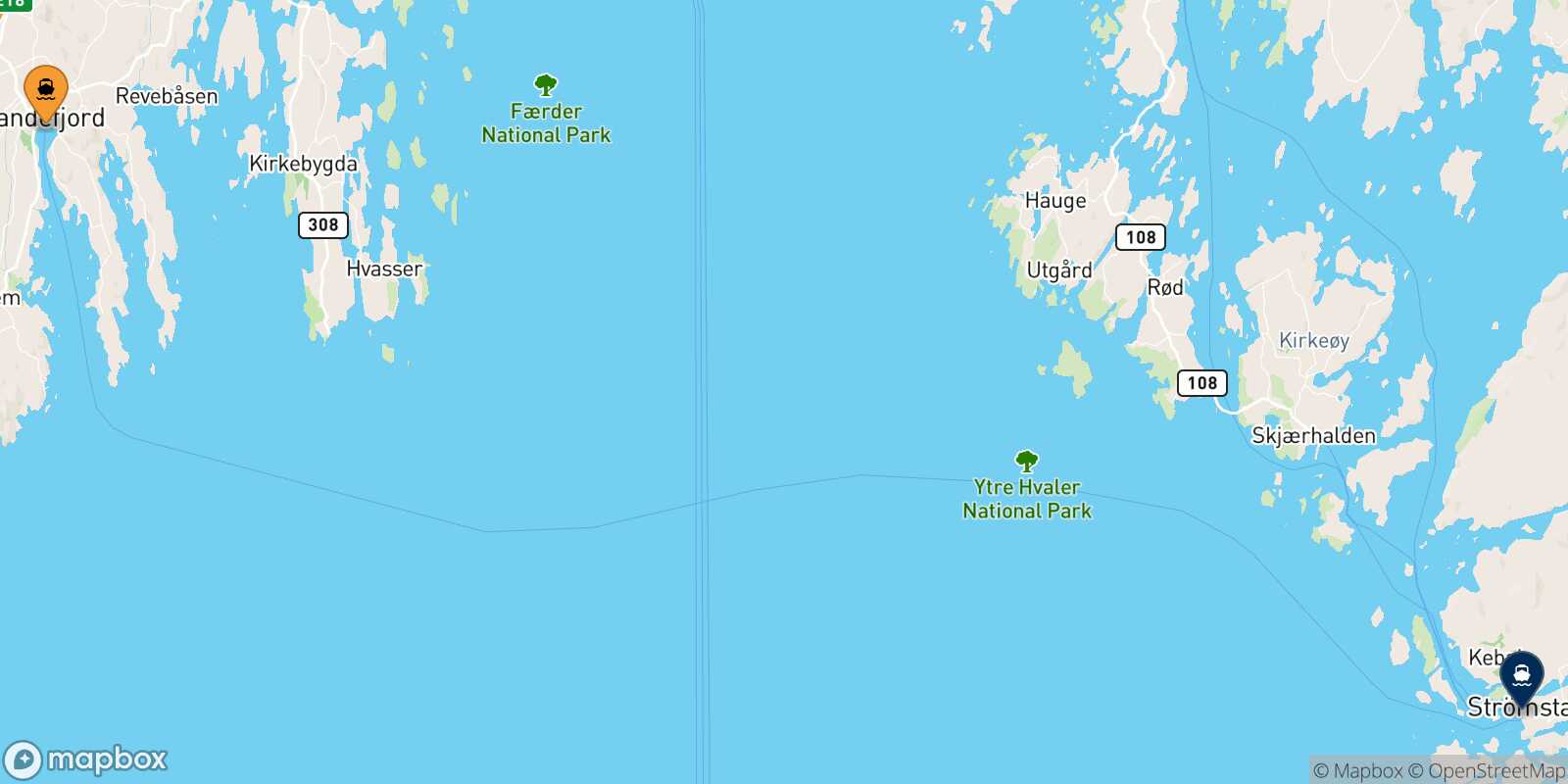 Carte des traverséesSandefjord Strömstad