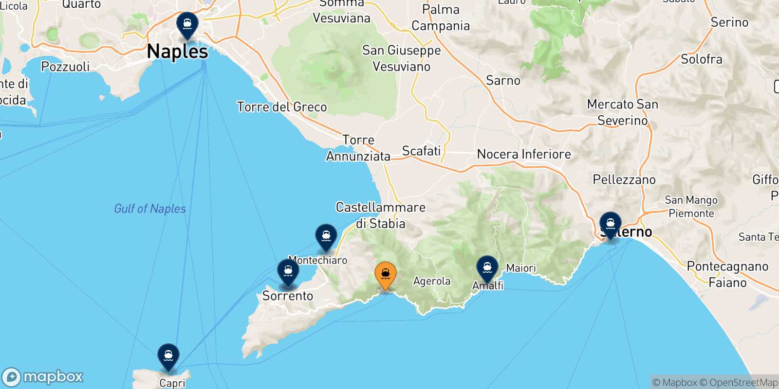 Carte des destinations de Positano