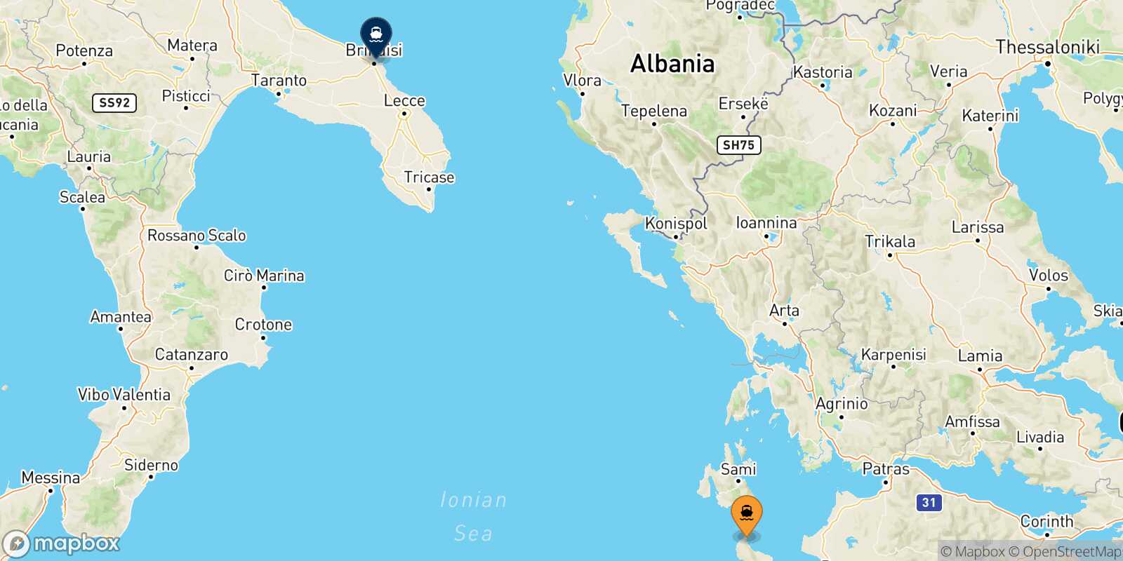 Carte des traverséesZakynthos Brindisi