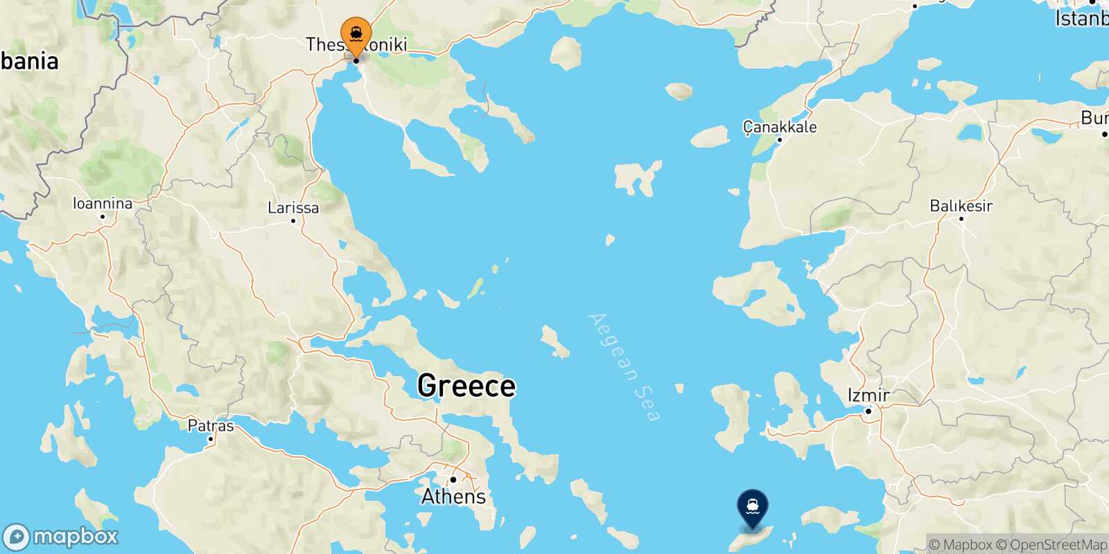 Carte des traverséesThessalonique Evdilos (Ikaria)