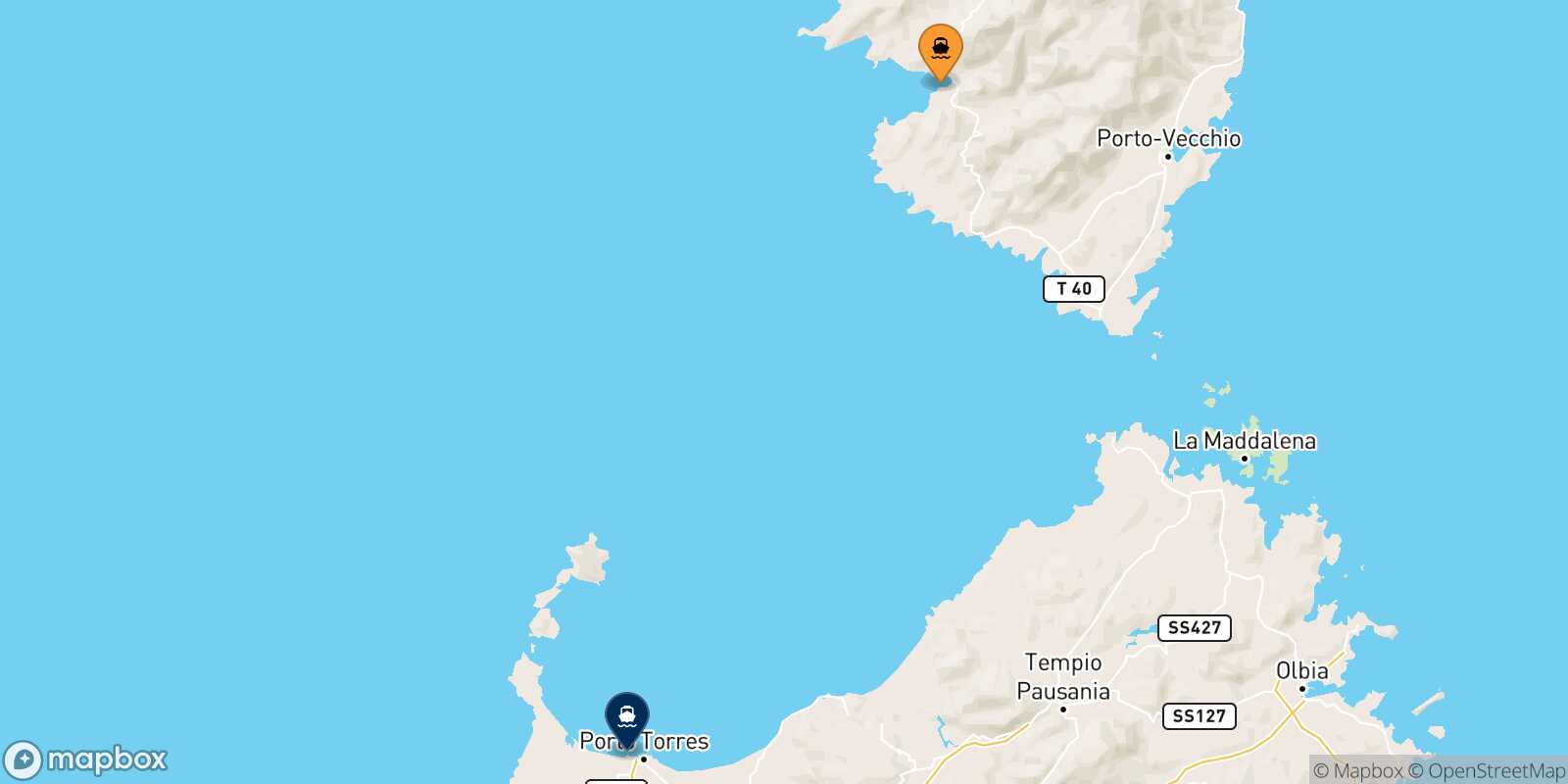 Carte des traverséesAjaccio Porto Torres