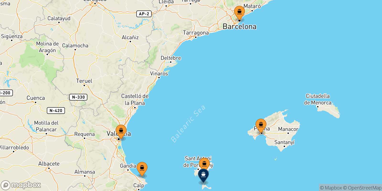 Carte des ports  Formentera