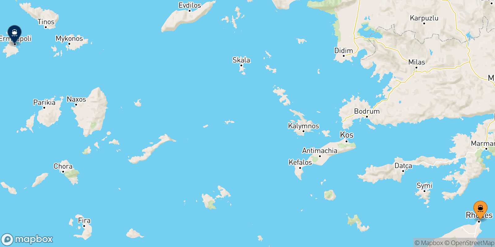 Carte des traverséesRhodes Syros