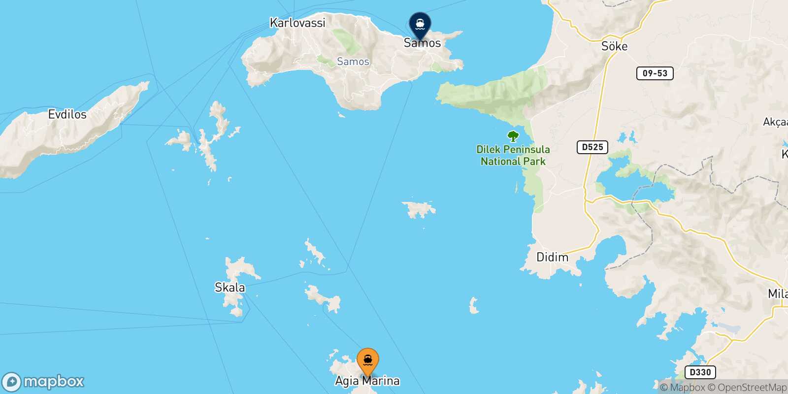 Carte des traverséesLeros Vathi (Samos)
