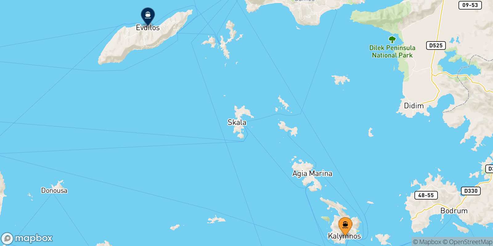 Carte des traverséesKalymnos Agios Kirikos (Ikaria)
