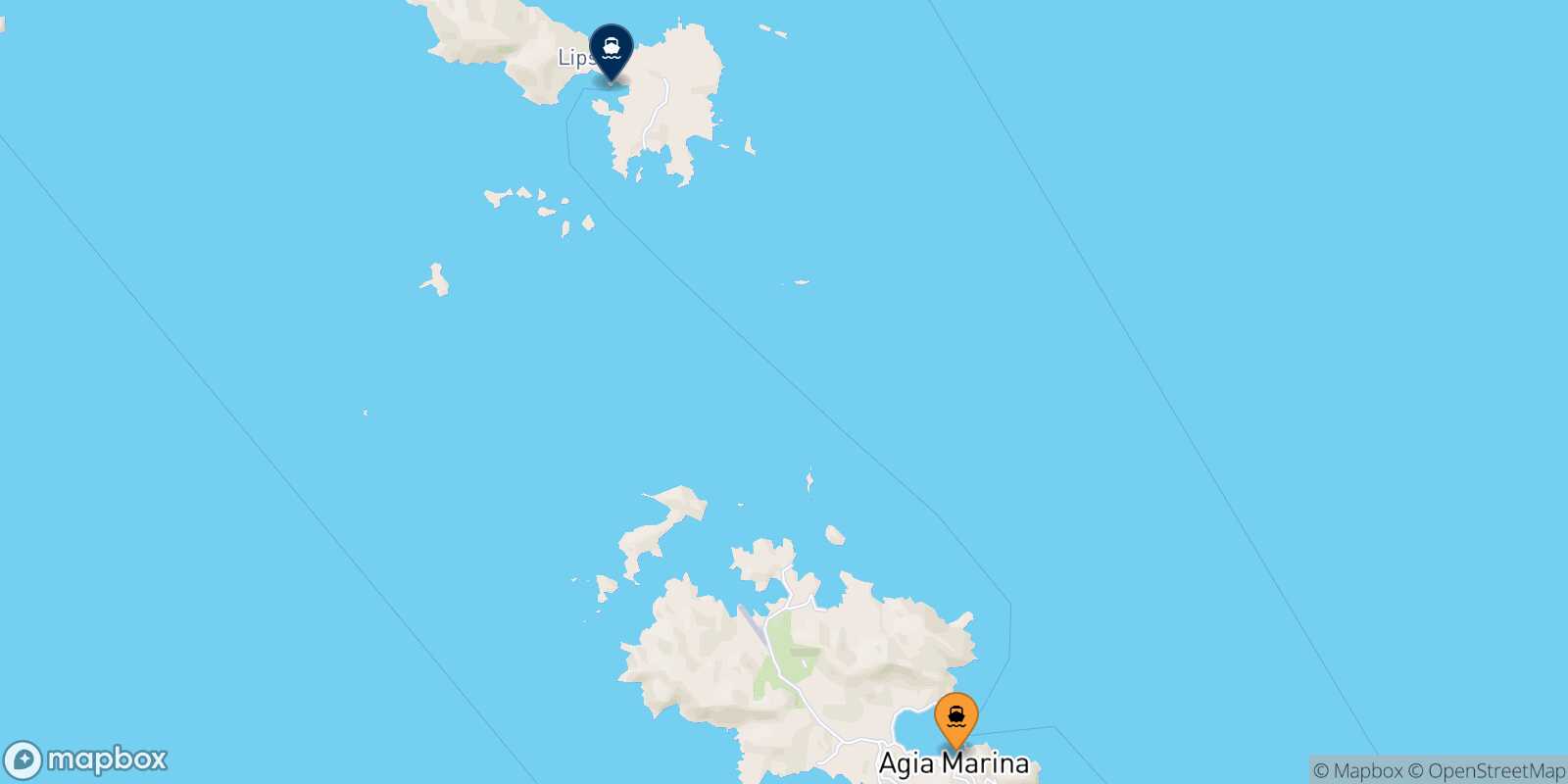 Carte des traverséesAgia Marina (Leros) Lipsi