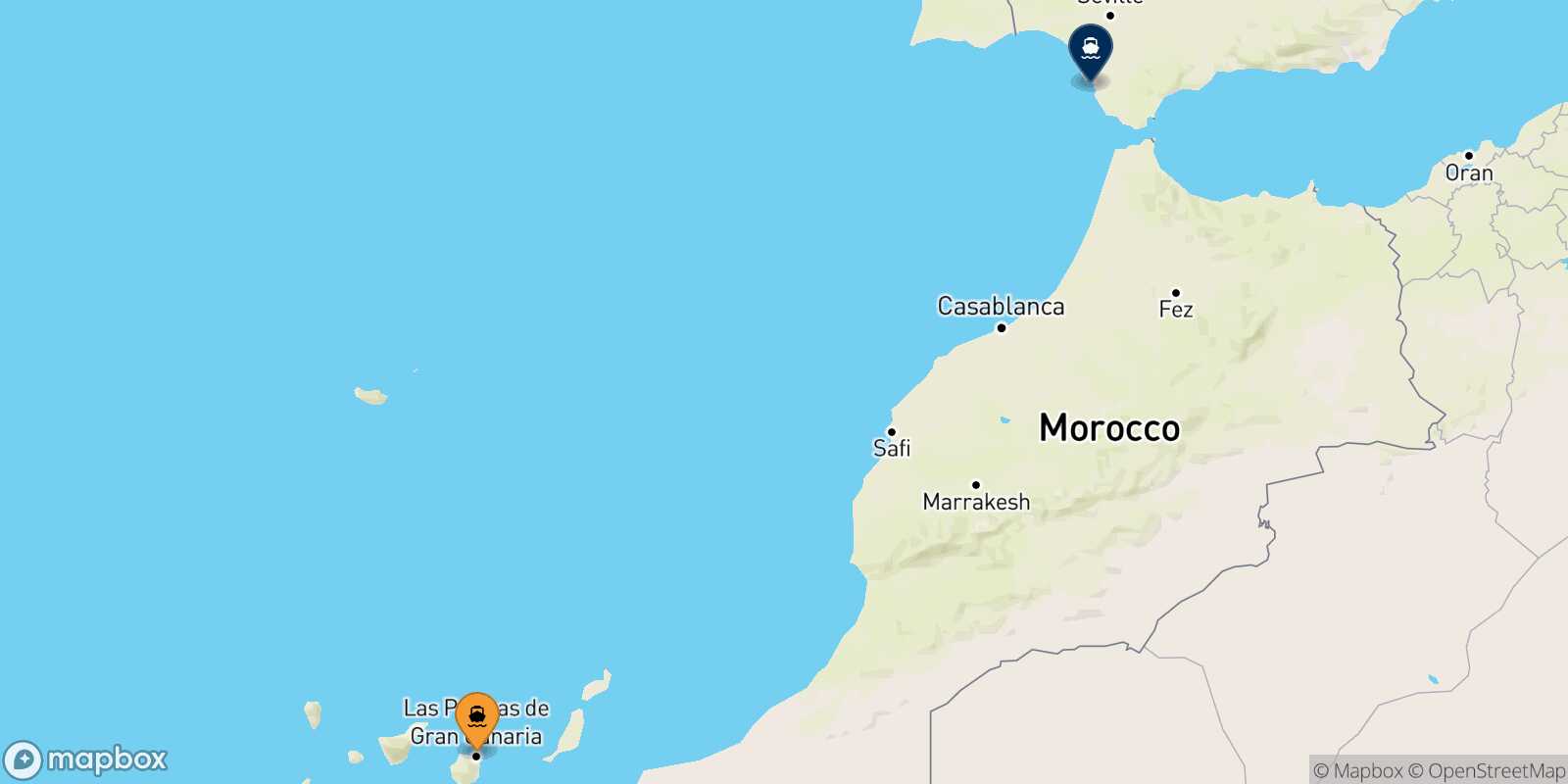 Carte des traverséesLas Palmas De Gran Canaria Cadiz