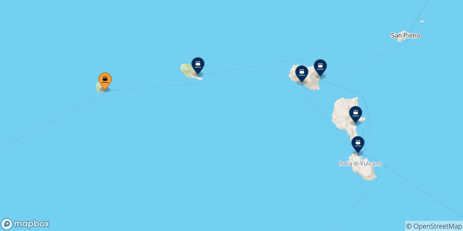 Carte des traversées possibles entre Alicudi et les Îles Éoliennes
