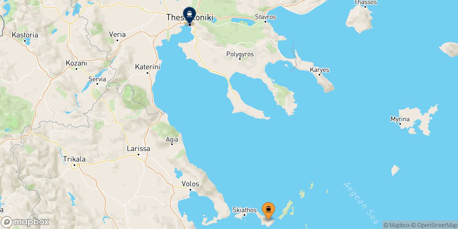 Carte des traverséesSkopelos Thessalonique